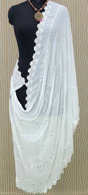 White Cotton fabric Sequine Embroidered work Dupatta. 1