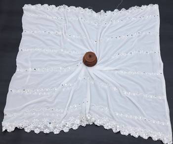 White Cotton fabric Sequine Embroidered work Dupatta. 3