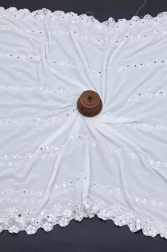 White Cotton fabric Sequine Embroidered work Dupatta.
