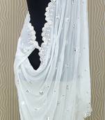 White Cotton fabric Sequine Embroidered work Dupatta.