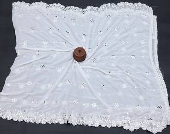 White Cotton fabric Sequine Embroidered work Dupatta. 3