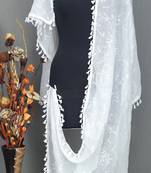 White Cotton fabric Sequine Embroidered work Dupatta.
