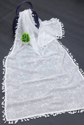 White Cotton fabric Sequine Embroidered work Dupatta. 2