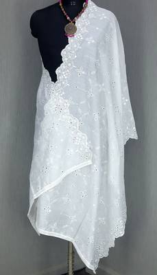 White Sequine Embroidered work Cotton Bland Fabric Dupatta. 1