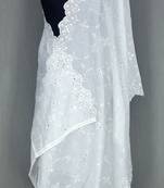 White Sequine Embroidered work Cotton Bland Fabric Dupatta.