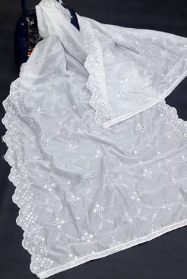 White Sequine Embroidered work Cotton Bland Fabric Dupatta. 2
