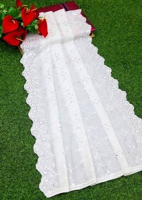 White Sequine Embroidered work Cotton Bland Fabric Dupatta. 3