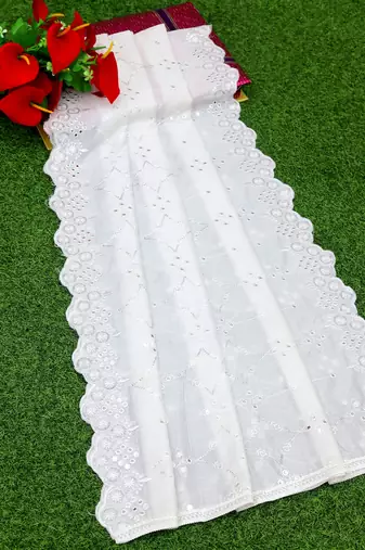 White Sequine Embroidered work Cotton Bland Fabric Dupatta.
