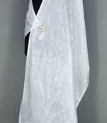 White Sequine Embroidered work Cotton Bland Fabric Dupatta.
