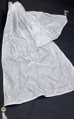 White Sequine Embroidered work Cotton Bland Fabric Dupatta. 2