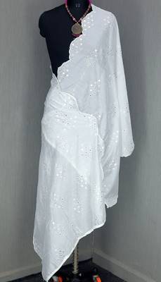 White Sequine Embroidered work Cotton Bland Fabric Dupatta. 1