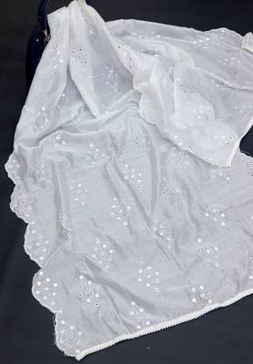 White Sequine Embroidered work Cotton Bland Fabric Dupatta. 2