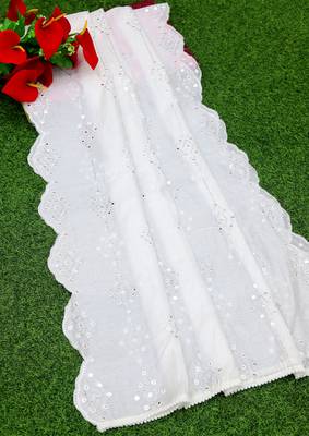 White Sequine Embroidered work Cotton Bland Fabric Dupatta. 3