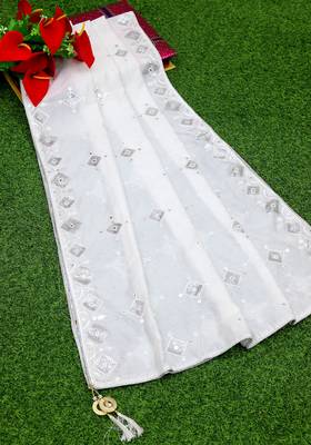 White Sequine Embroidered work Cotton Bland Fabric Dupatta. 3