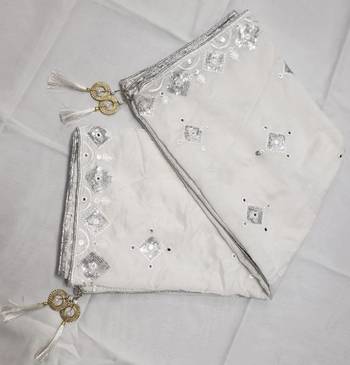 White Sequine Embroidered work Cotton Bland Fabric Dupatta. 5