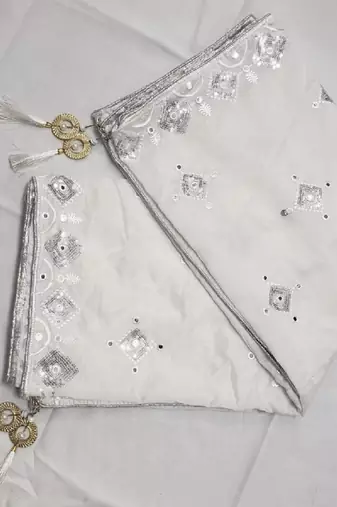 White Sequine Embroidered work Cotton Bland Fabric Dupatta.