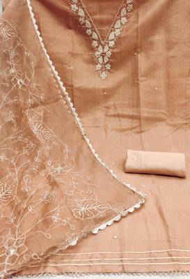 Women's peach heavy handwork simmar cotton dress material 2