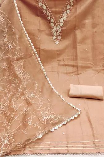 Women's peach heavy handwork simmar cotton dress material