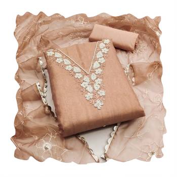 Women's peach heavy handwork simmar cotton dress material 3