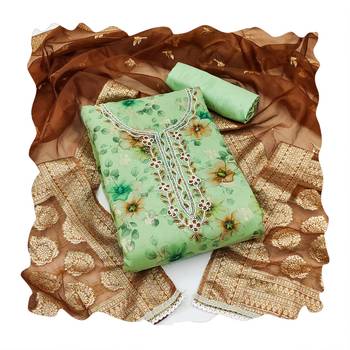 Women's pista green hand work organza dress material 3