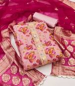 Women's pink unstitched heavy sequence organza dress material