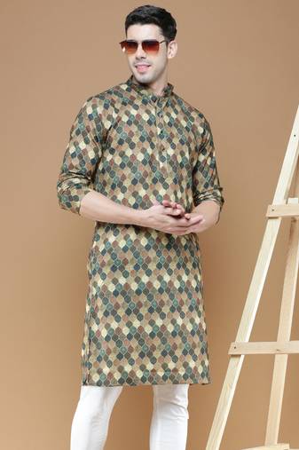 Unleash your style with men's printed cotton kurta by sanwara-3042