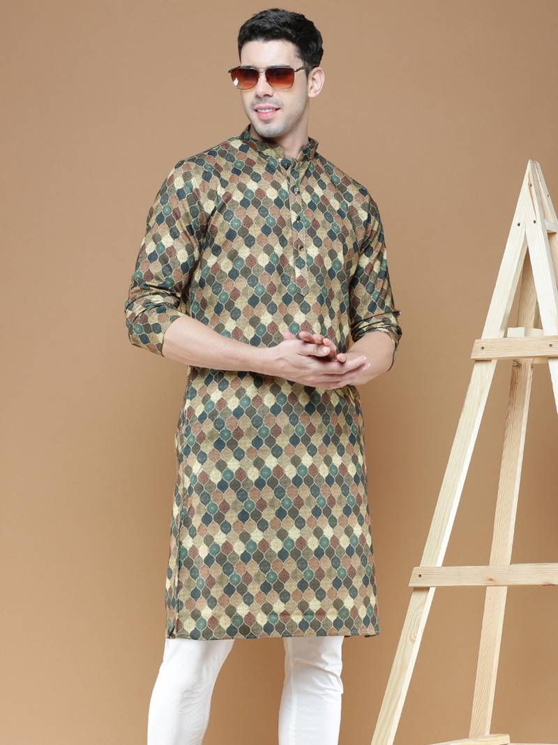 Unleash your style with men's printed cotton kurta by sanwara-3042