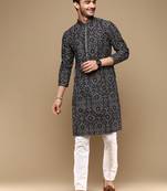 Dapper & dazzling men's solid chikankari with sequins party wear cotton kurta set by sanwara-3024