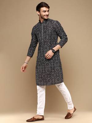 Dapper & dazzling men's solid chikankari with sequins party wear cotton kurta set by sanwara-3024 2