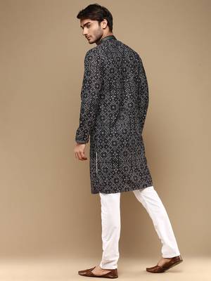 Dapper & dazzling men's solid chikankari with sequins party wear cotton kurta set by sanwara-3024 3