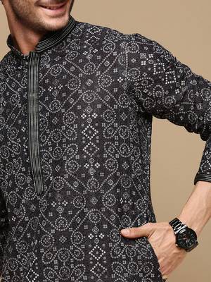 Dapper & dazzling men's solid chikankari with sequins party wear cotton kurta set by sanwara-3024 4