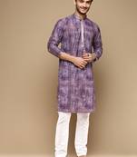 Stylish traditional bandhej print chikankari cotton kurta set for men by sanwara-3025