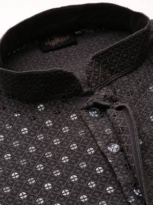 Dapper & dazzling men's solid  chikankari with sequins party wear cotton kurta by sanwara -2982 4
