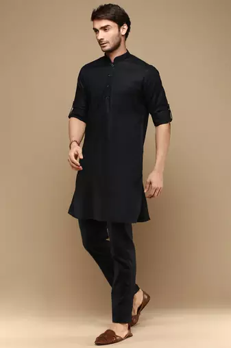 Traditional pathani style solid cotton kurta set for men by sanwara-3044