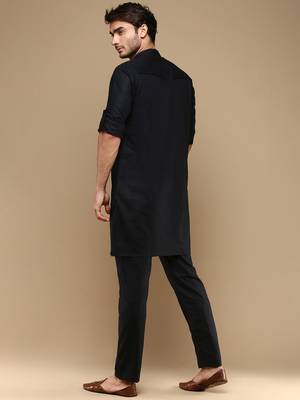 Traditional pathani style solid cotton kurta set for men by sanwara-3044 3