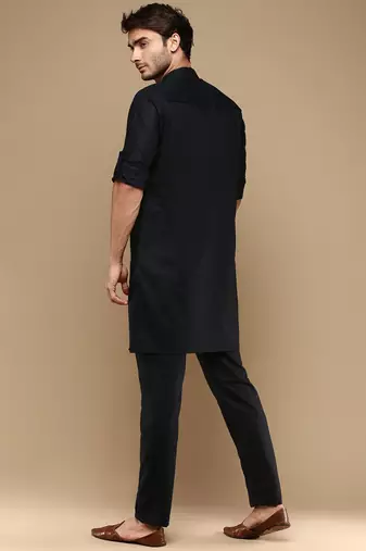 Traditional pathani style solid cotton kurta set for men by sanwara-3044