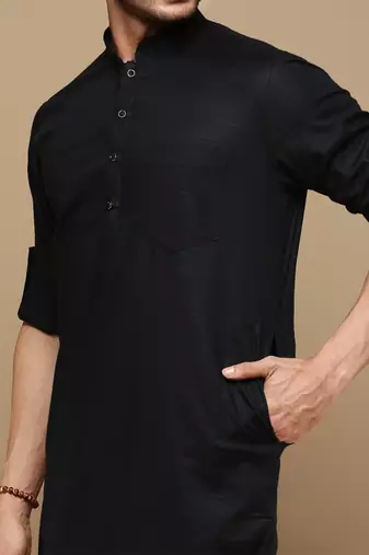 Traditional pathani style solid cotton kurta set for men by sanwara-3044