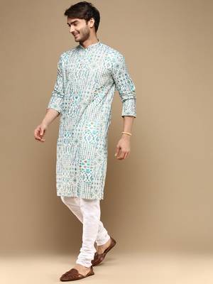 Sanwara men's trendy motifs  printed cotton stylish kurta set-3115 2