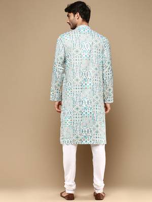 Sanwara men's trendy motifs  printed cotton stylish kurta set-3115 3