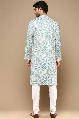 Sanwara men's trendy motifs  printed cotton stylish kurta set-3115