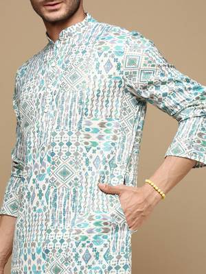 Sanwara men's trendy motifs  printed cotton stylish kurta set-3115 4