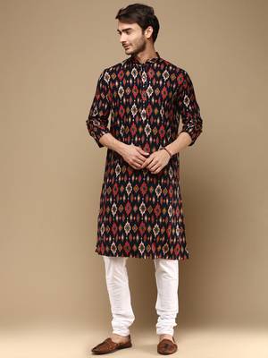 Sanwara men's trendy motifs printed cotton stylish kurta set-3116 1