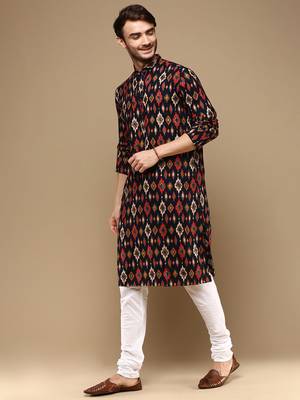 Sanwara men's trendy motifs printed cotton stylish kurta set-3116 2