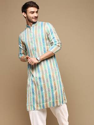 Sanwara men's trendy zigzag printed cotton stylish kurta- 3112 1
