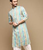 Sanwara men's trendy zigzag printed cotton stylish kurta- 3112