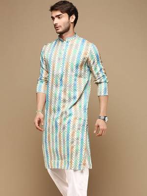 Sanwara men's trendy zigzag printed cotton stylish kurta- 3112 2