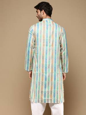 Sanwara men's trendy zigzag printed cotton stylish kurta- 3112 3