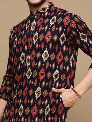 Sanwara men's trendy motifs printed cotton stylish kurta set-3116 4