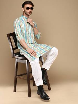 Sanwara men's trendy zigzag printed cotton stylish kurta- 3112 5