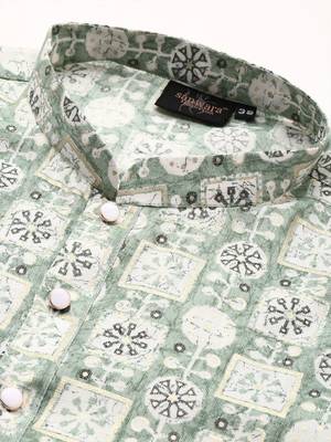Sanwara men's trendy motifs printed cotton stylish kurta-3113 4